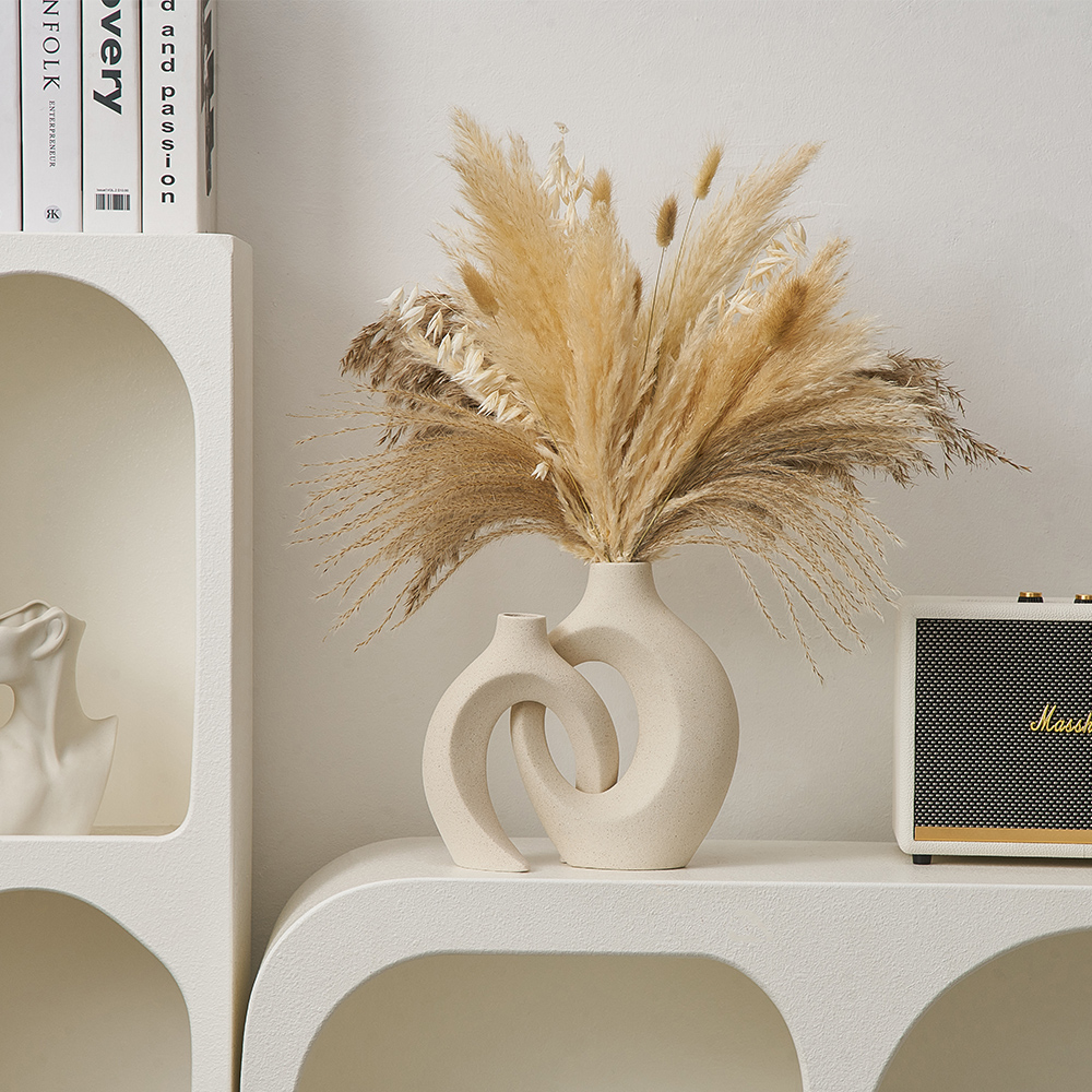 Japandi Vaas Keramiek Mat Dubbele Opening Droogbloemen 22cm Woonkamer Scandinavisch | Restfield