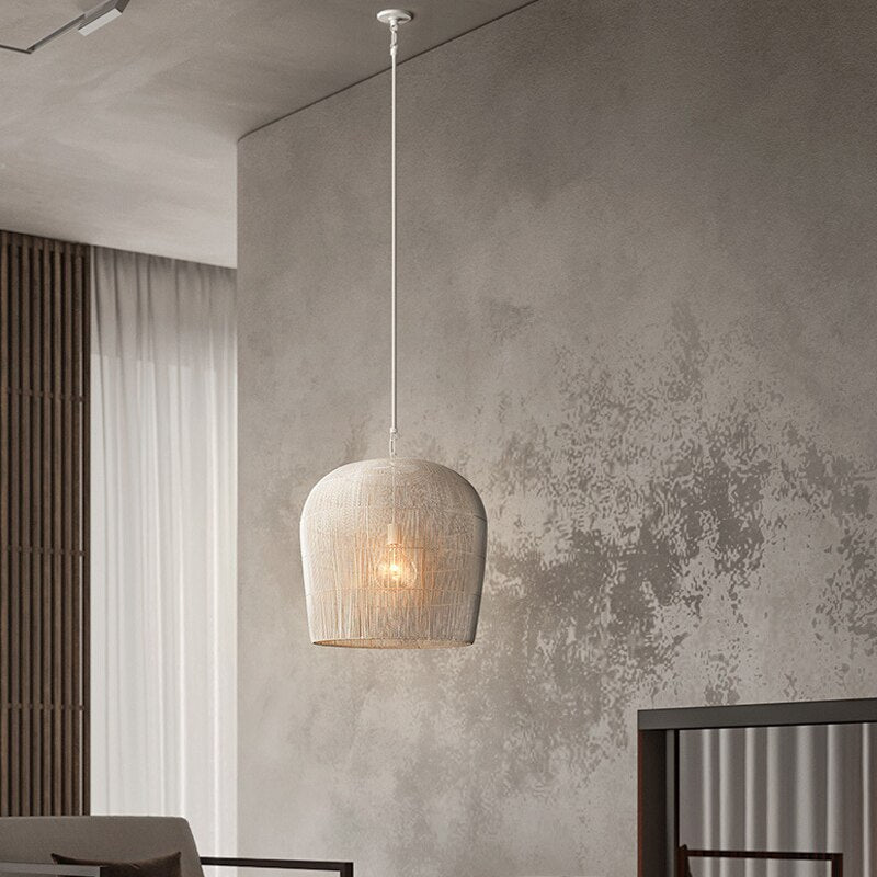 Lampe suspendue Japandi en rotin tissé à la main Blanc Noir Rond 31cm à 61cm Salle à manger Salon | Restfield