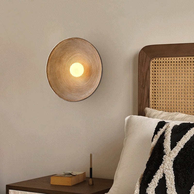 Japandi Wandlamp Hout Glas Rond Retro Vintage 27cm Woonkamer Slaapkamer Hal | Restfield