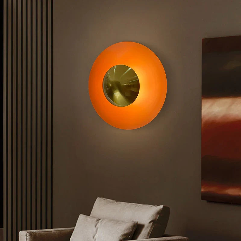 Japandi Runde Wandleuchte Eisen LED 9W Orange Gold Wohnzimmer Schlafzimmer Modern Minimalistisch | Restfield